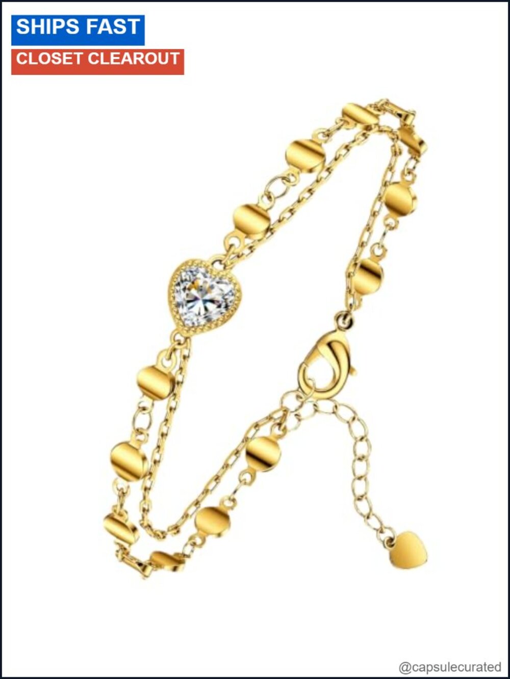 Double Layer Moissanite Heart Bracelet 18K Gold Plated Hypoallergenic
